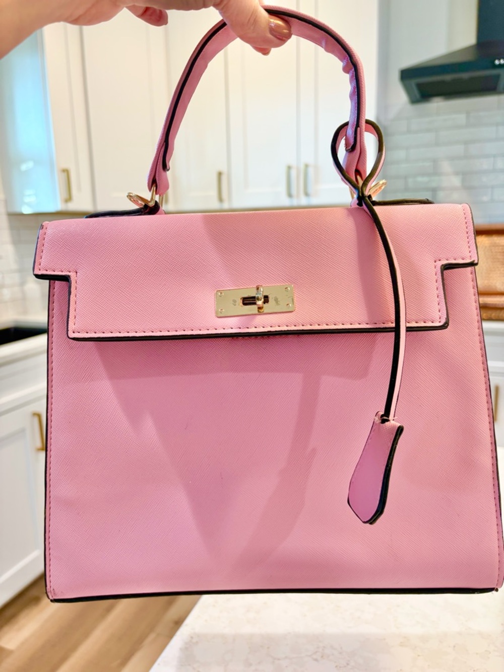 Structured Top-Handle Satchel in Soft Pink with Gold Hardware